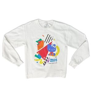 Hello Kitty Sanrio 90s Theme Geometric White Crew Neck Sweatshirt sz S Oversize
